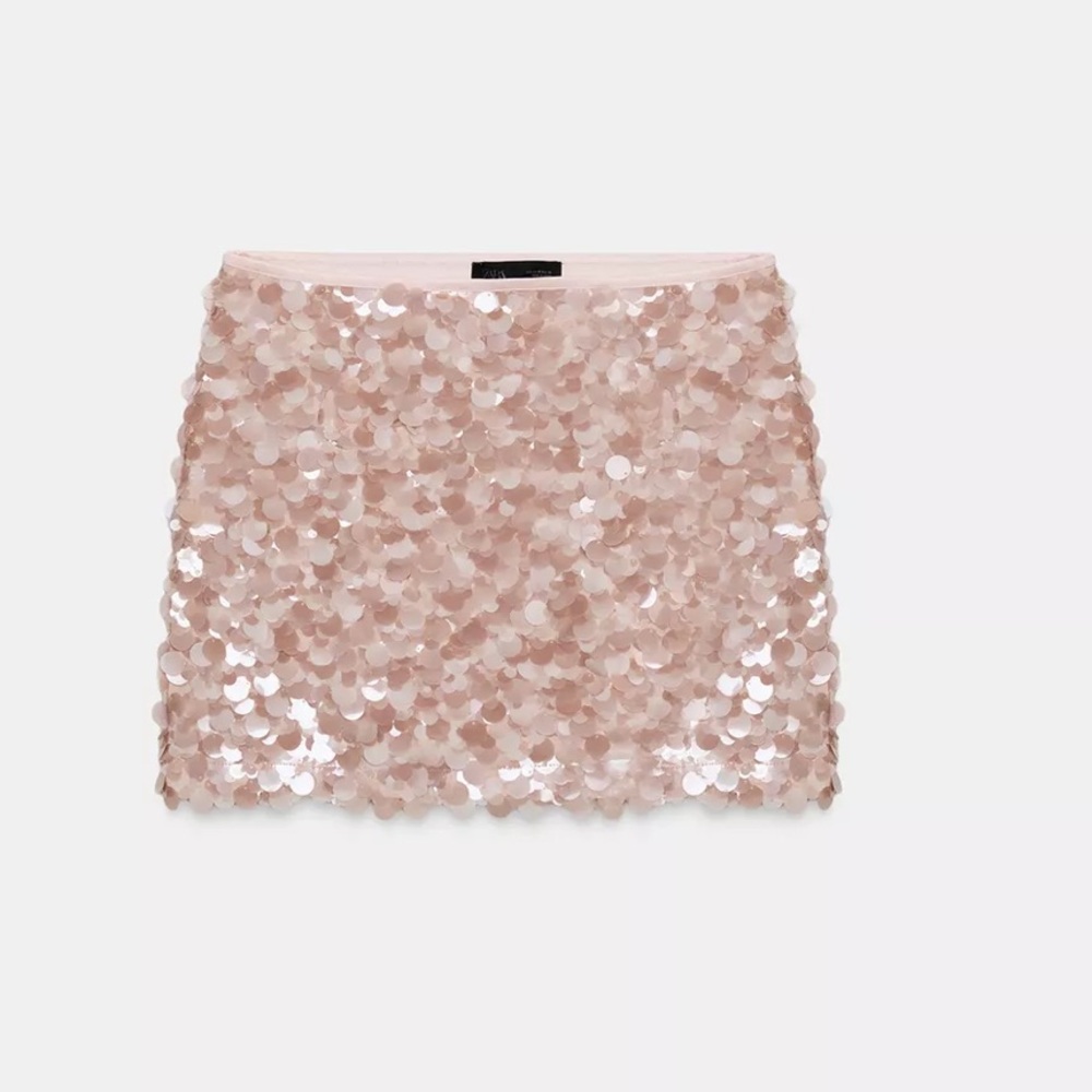 Zara NWT pale light pink sequined embellished mini skirt - Picture 7 of 10